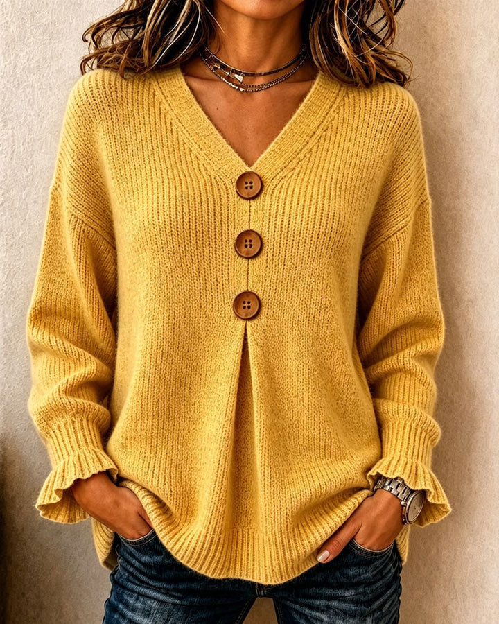 Alicia - Pull Col En V Bouton Pullover