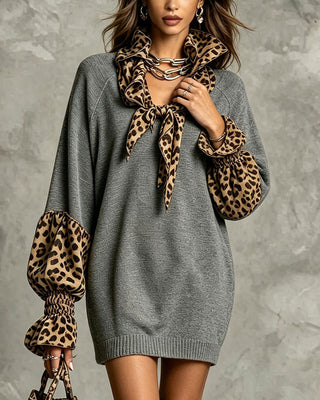 Patricia - Robe Pull Imprimé Léopard Col Écharpe