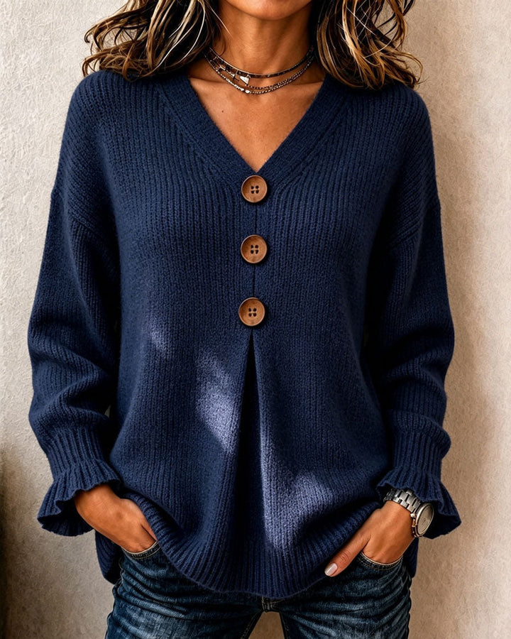 Alicia - Pull Col En V Bouton Pullover