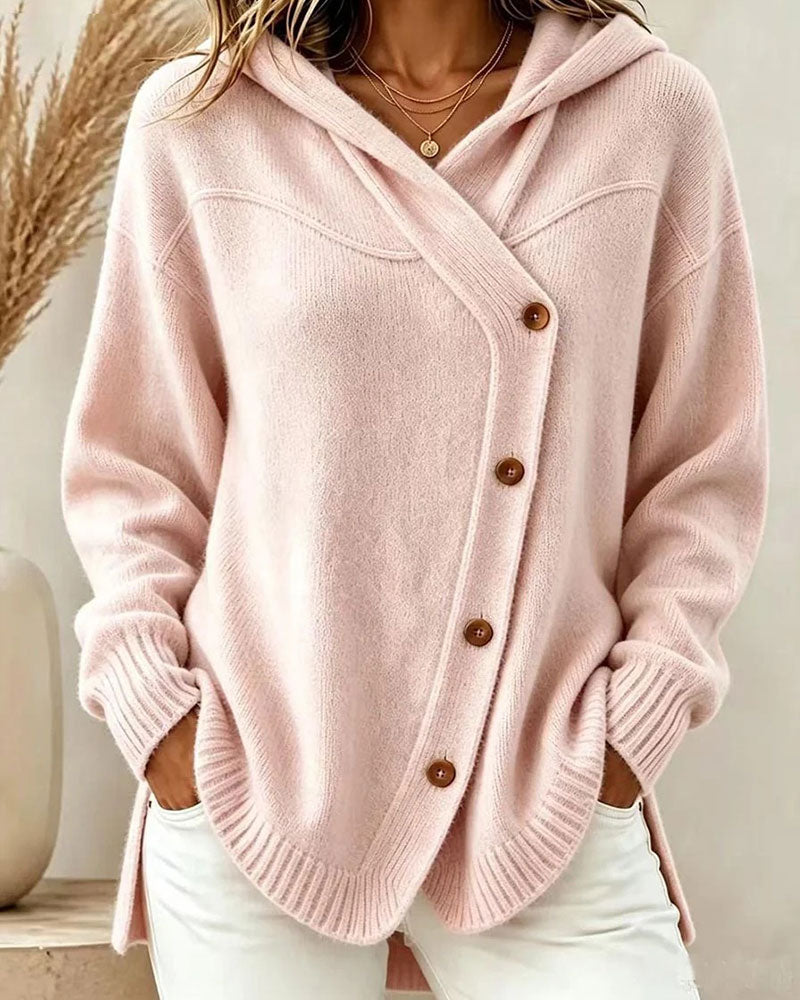 Hanna - Pullover Boutonné Manches Longues À Capuche