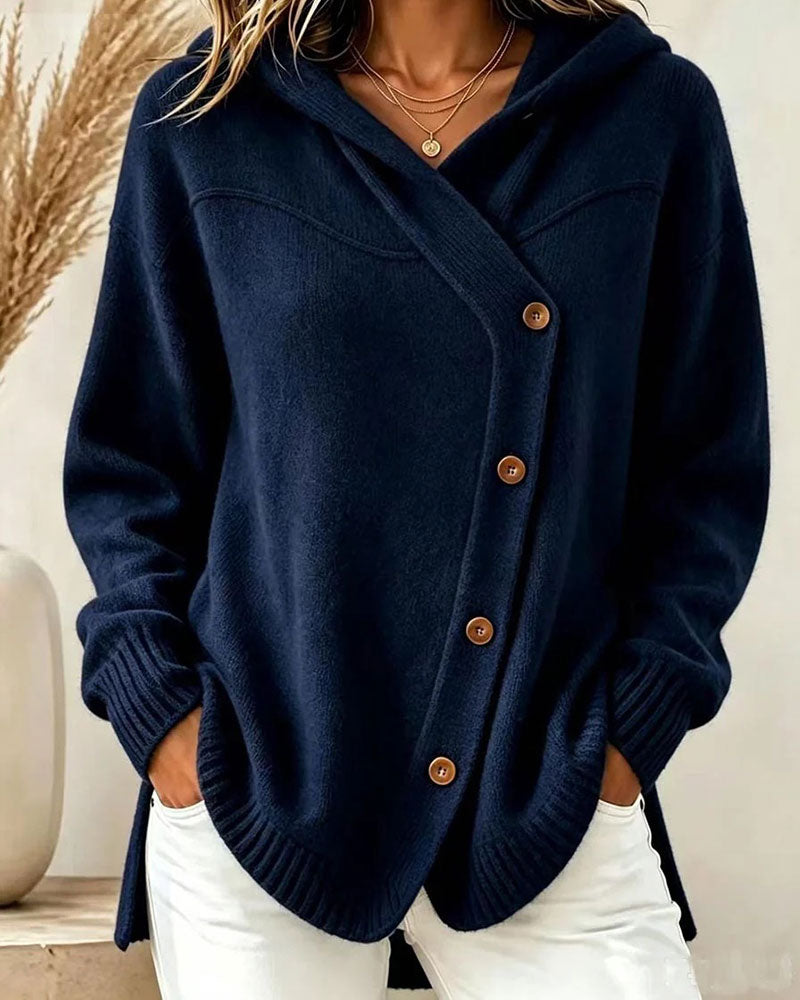 Hanna - Pullover Boutonné Manches Longues À Capuche