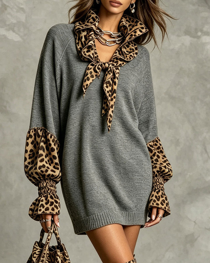 Patricia - Robe Pull Imprimé Léopard Col Écharpe