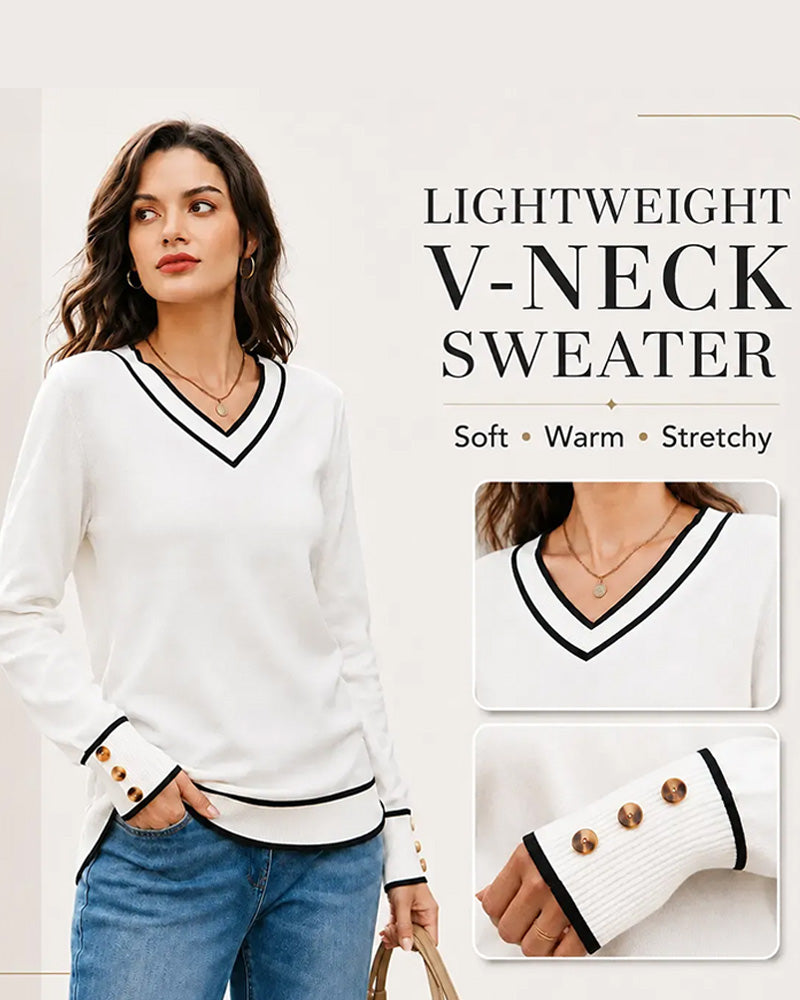 Jessica - Pullover À Col En V Et Boutons De Contraste