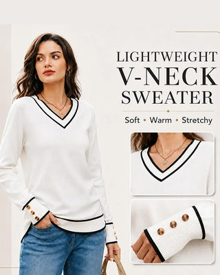 Jessica - Pullover À Col En V Et Boutons De Contraste