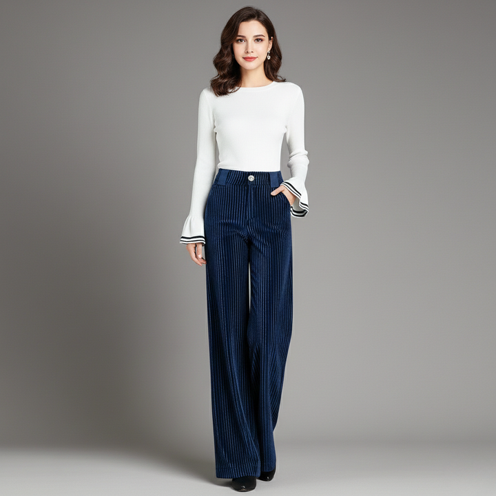 Alice - Pantalon en velours maille taille haute