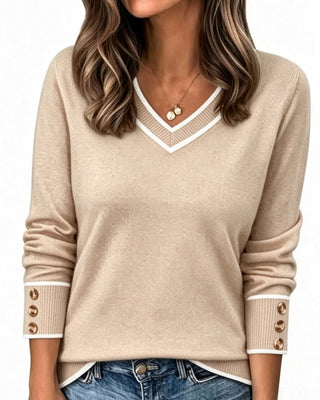 Jessica - Pullover À Col En V Et Boutons De Contraste