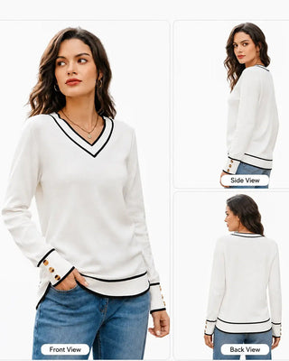 Jessica - Pullover À Col En V Et Boutons De Contraste