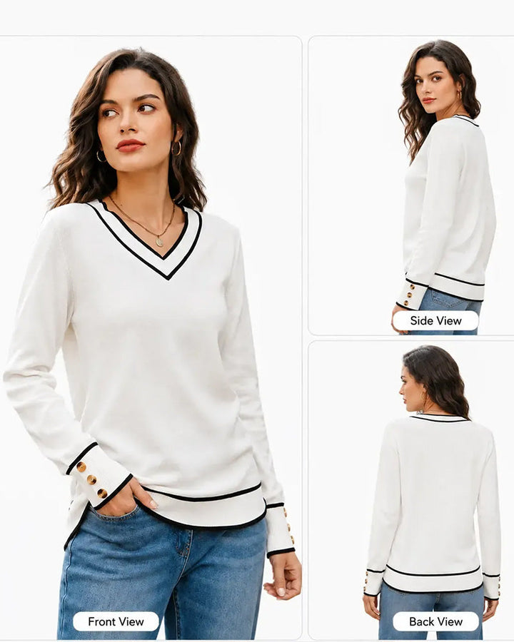Jessica - Pullover À Col En V Et Boutons De Contraste