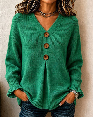 Alicia - Pull Col En V Bouton Pullover