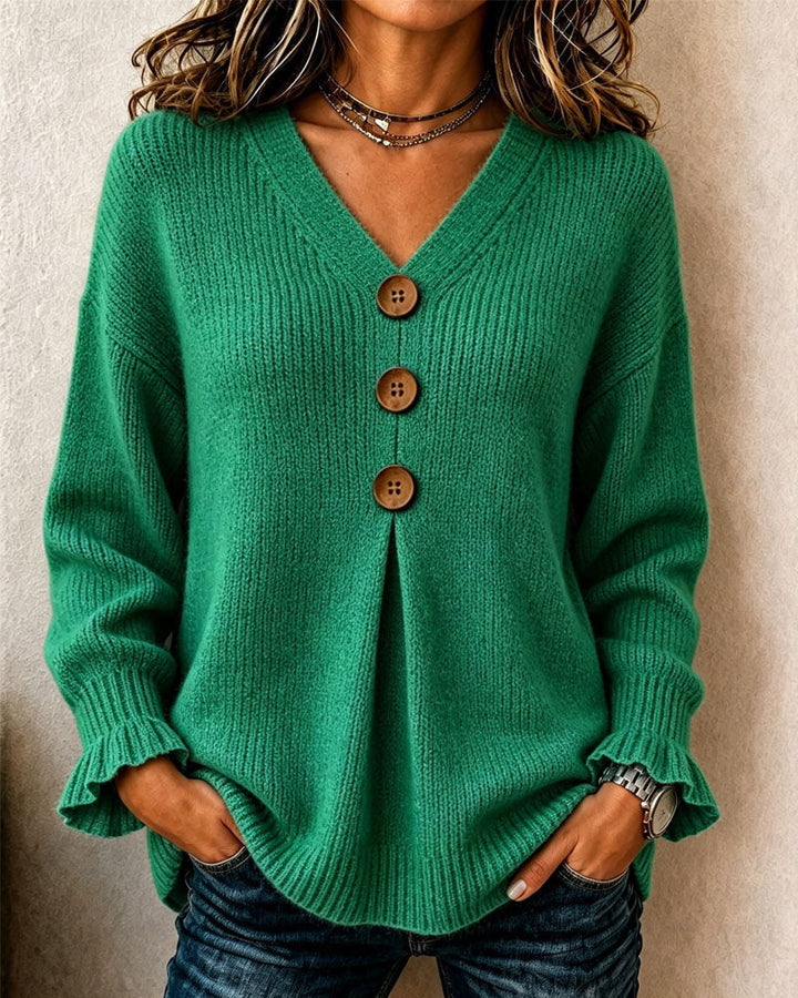 Alicia - Pull Col En V Bouton Pullover