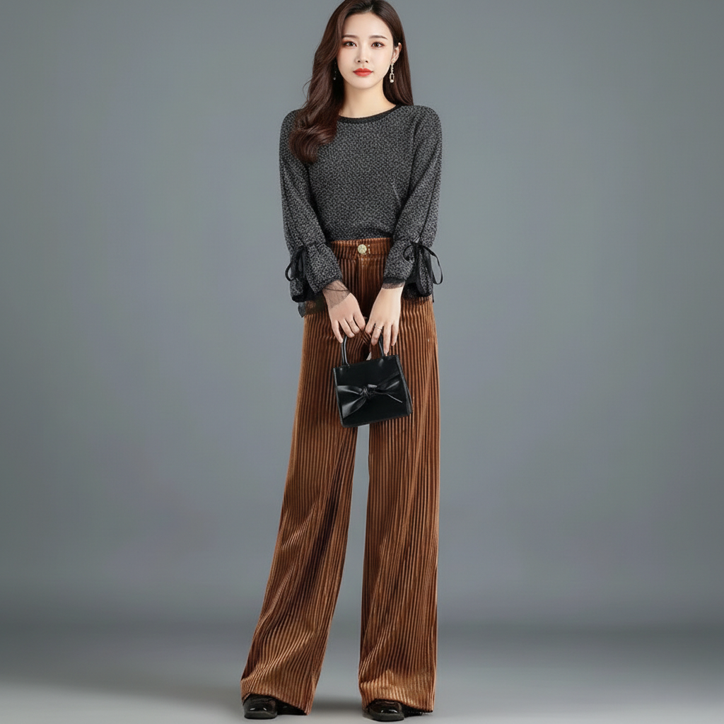 Alice - Pantalon en velours maille taille haute