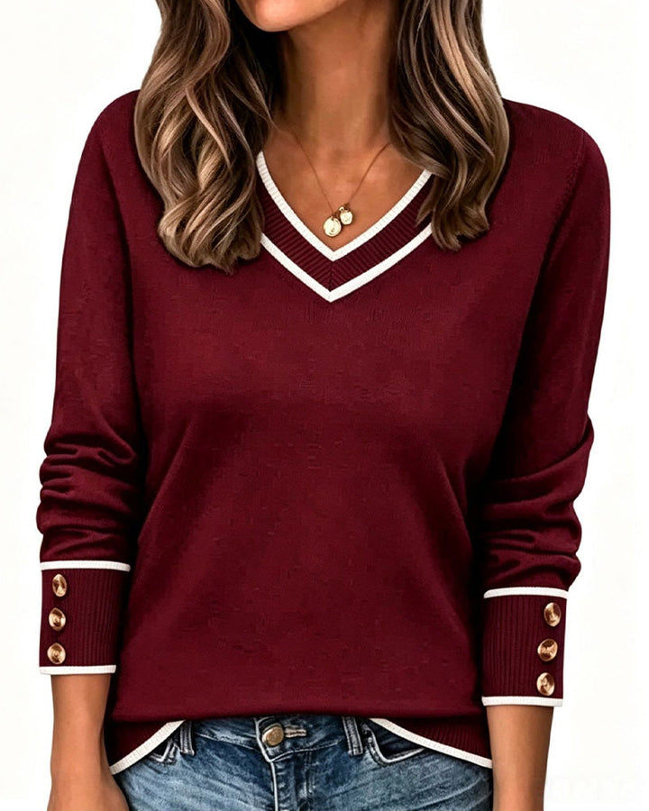 Jessica - Pullover À Col En V Et Boutons De Contraste
